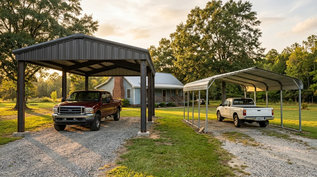 Custom steel carport vs kit-build carport comparison in North SC