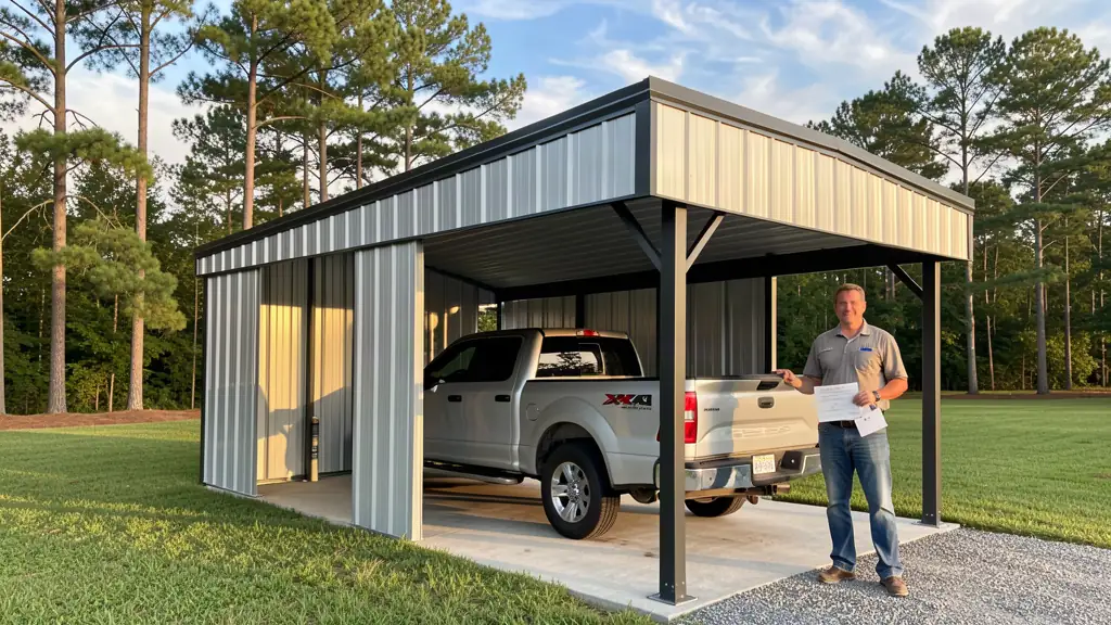Metal carport installed in Orangeburg SC with the building permit approval paperwork