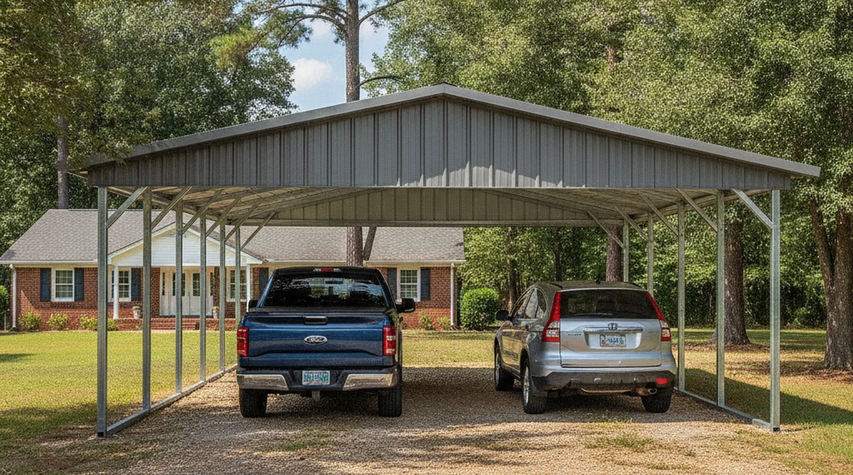 Double metal carport with square tube frame in Bamberg SC