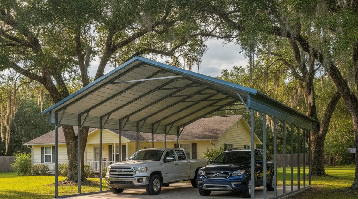 Double metal carport with square tube construction in Summerville SC