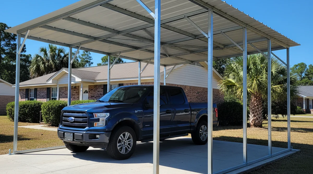 Metal carport anchored on concrete in Sumter SC