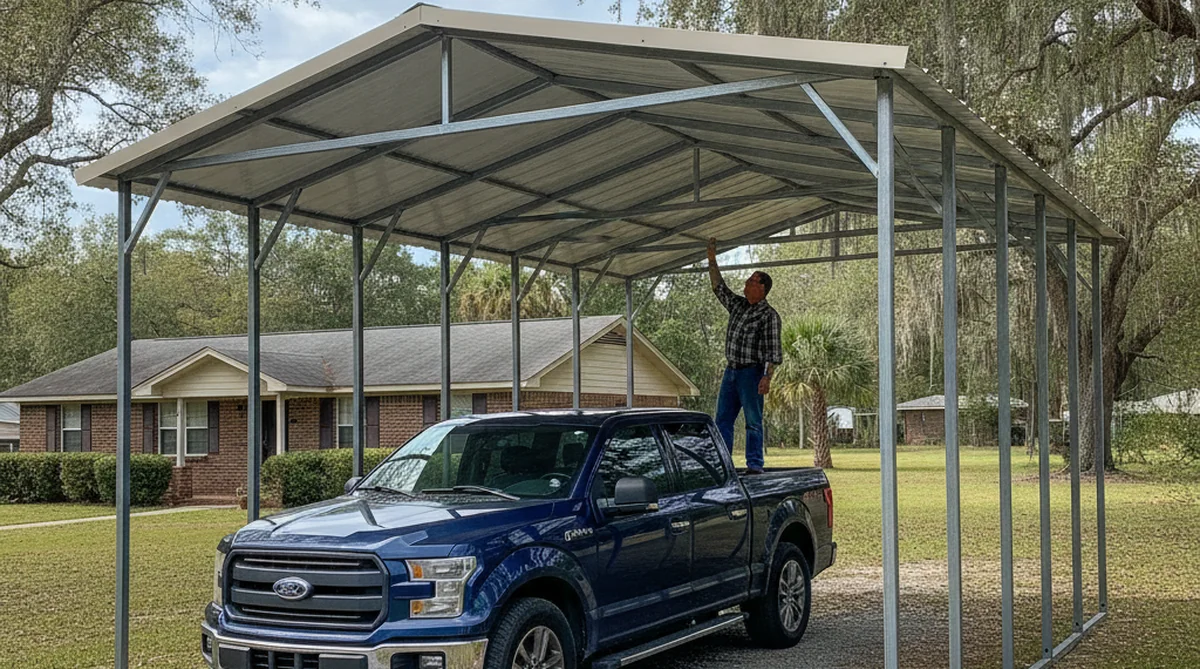 Metal carport sizing and clearance Norway SC