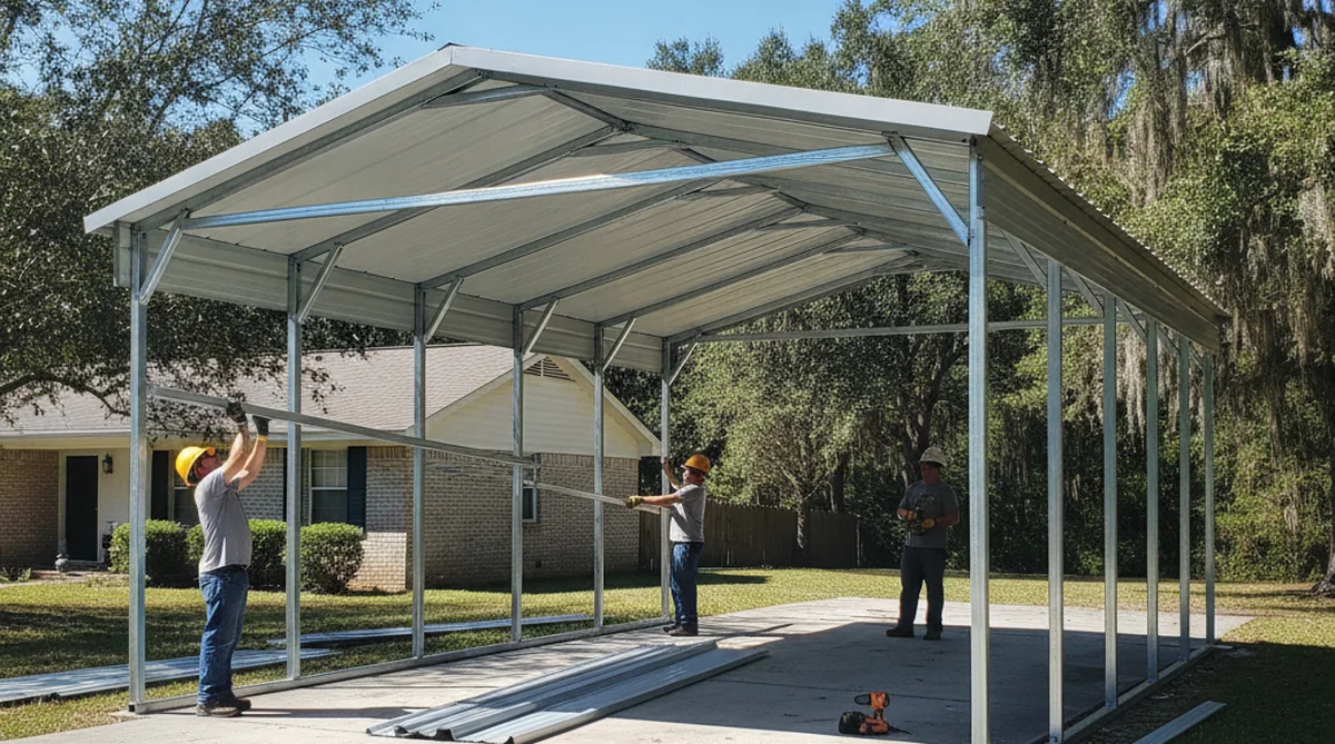 Metal carport installation in Holly Hill SC