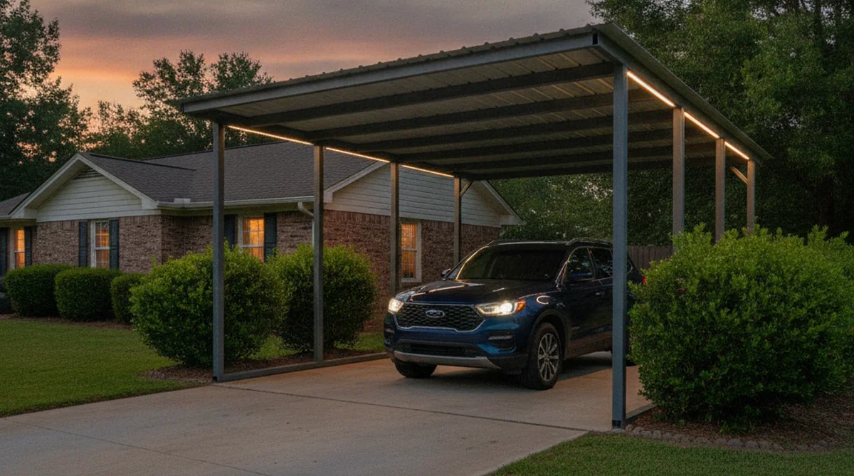 Metal carport with LED lighting in Holly Hill SC