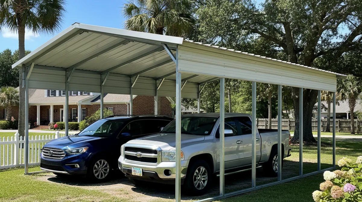 Vertical roof metal carport with square tube frame
